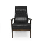 Fauteuil d'appoint Mid-Century Modern, blanc neige / noir mat + noyer, une place