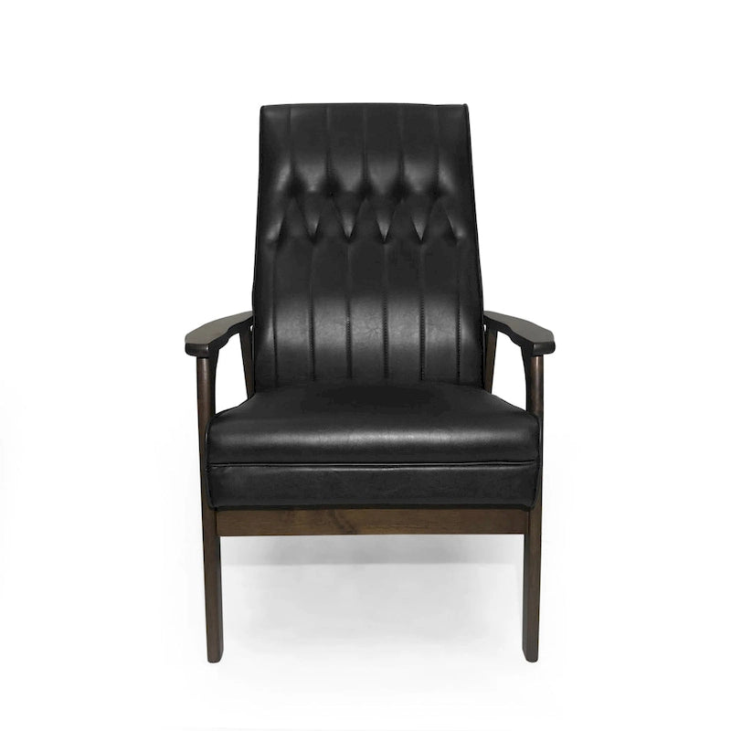 Fauteuil d'appoint Mid-Century Modern, blanc neige / noir mat + noyer, une place
