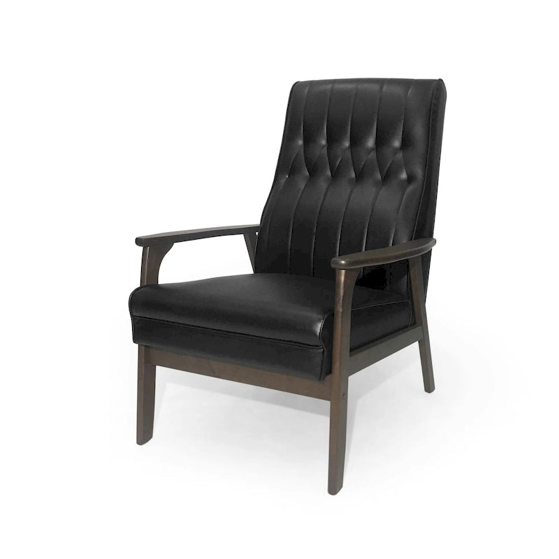 Fauteuil d'appoint Mid-Century Modern, blanc neige / noir mat + noyer, une place