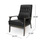 Fauteuil d'appoint Mid-Century Modern, blanc neige / noir mat + noyer, une place