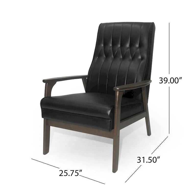 Fauteuil d'appoint Mid-Century Modern, blanc neige / noir mat + noyer, une place