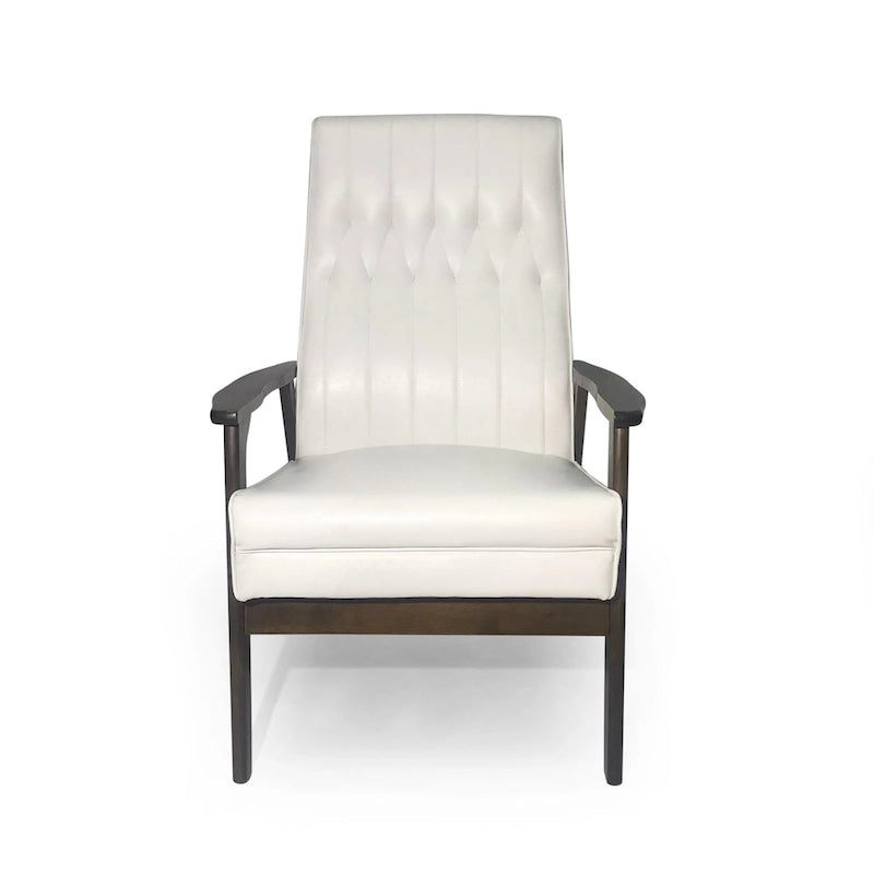 Fauteuil d'appoint Mid-Century Modern, blanc neige / noir mat + noyer, une place