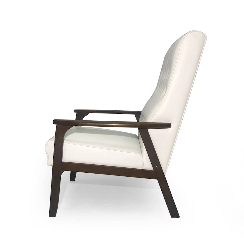 Fauteuil d'appoint Mid-Century Modern, blanc neige / noir mat + noyer, une place