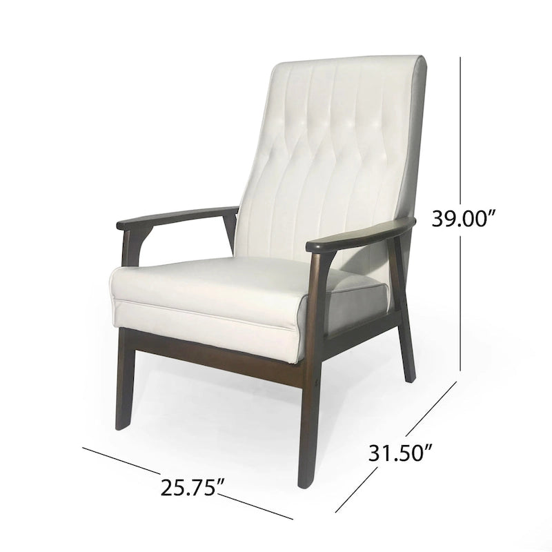 Fauteuil d'appoint Mid-Century Modern, blanc neige / noir mat + noyer, une place