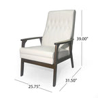 Fauteuil d'appoint Mid-Century Modern, blanc neige / noir mat + noyer, une place