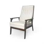 Fauteuil d'appoint Mid-Century Modern, blanc neige / noir mat + noyer, une place
