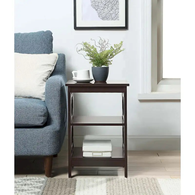 Table d'appoint blanche contemporaine à 3 niveaux avec découpes octogonales