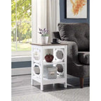 Table d'appoint blanche contemporaine à 3 niveaux avec découpes octogonales