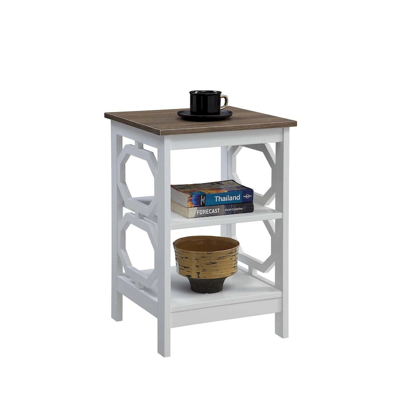 Table d'appoint blanche contemporaine à 3 niveaux avec découpes octogonales