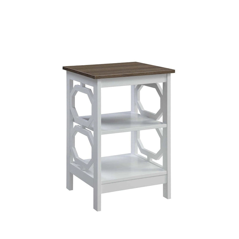Table d'appoint blanche contemporaine à 3 niveaux avec découpes octogonales