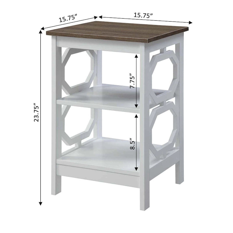 Table d'appoint blanche contemporaine à 3 niveaux avec découpes octogonales