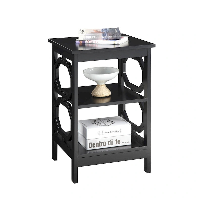 Table d'appoint blanche contemporaine à 3 niveaux avec découpes octogonales