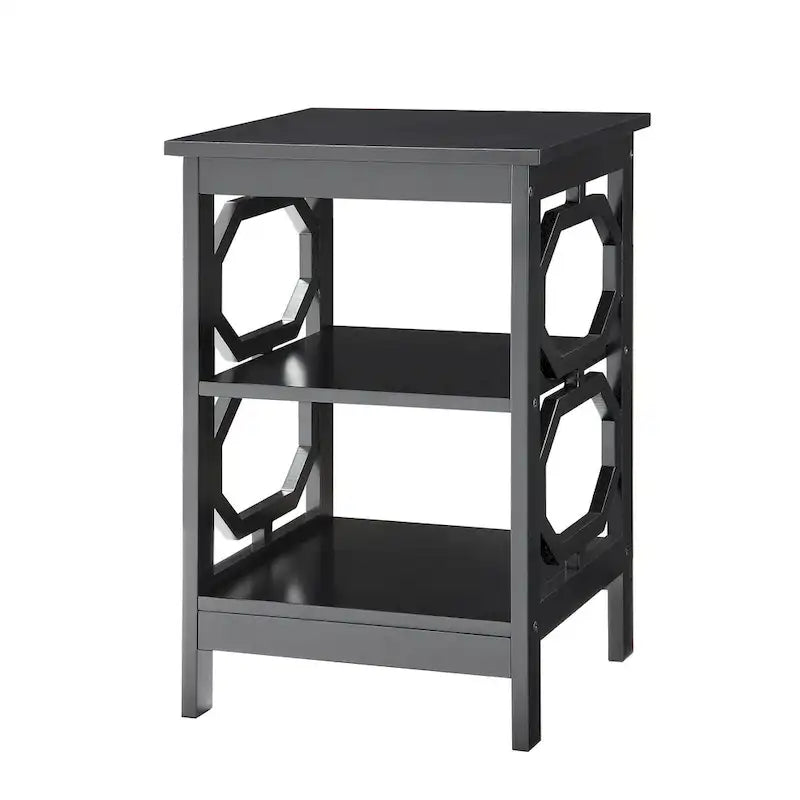 Table d'appoint blanche contemporaine à 3 niveaux avec découpes octogonales