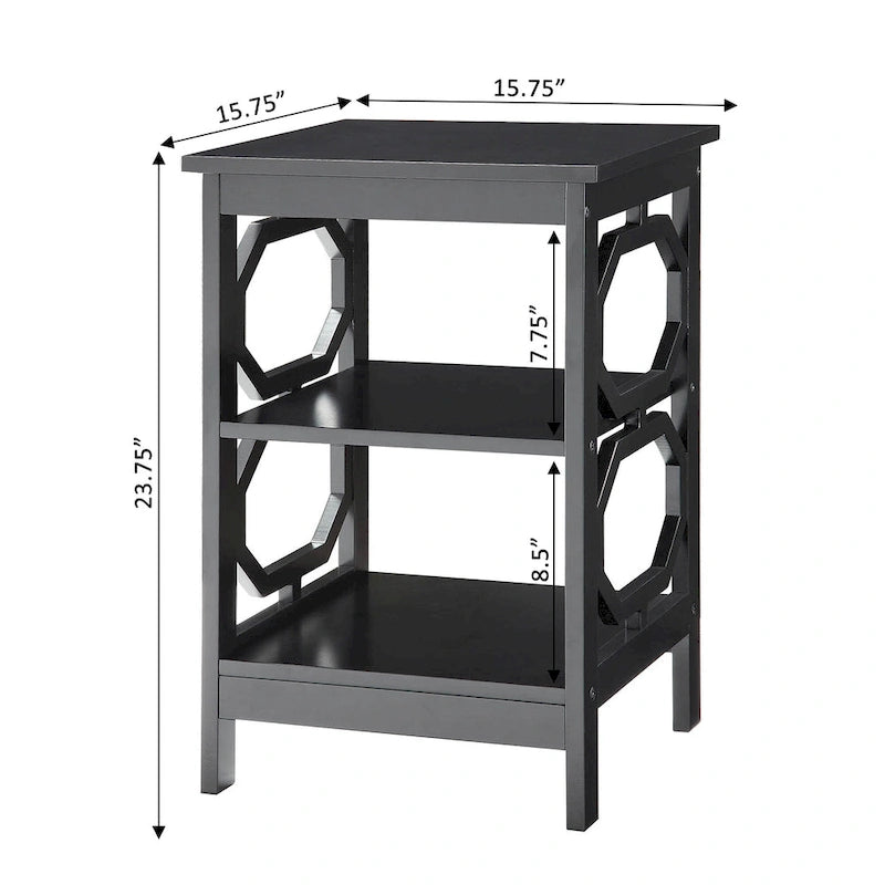 Table d'appoint blanche contemporaine à 3 niveaux avec découpes octogonales