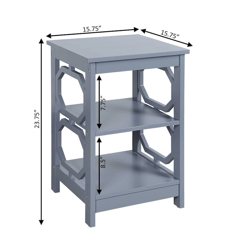Table d'appoint blanche contemporaine à 3 niveaux avec découpes octogonales