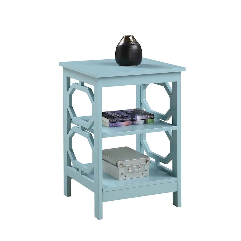 Table d'appoint blanche contemporaine à 3 niveaux avec découpes octogonales
