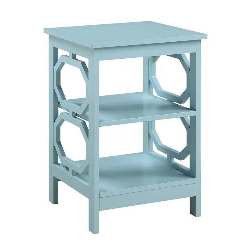 Table d'appoint blanche contemporaine à 3 niveaux avec découpes octogonales