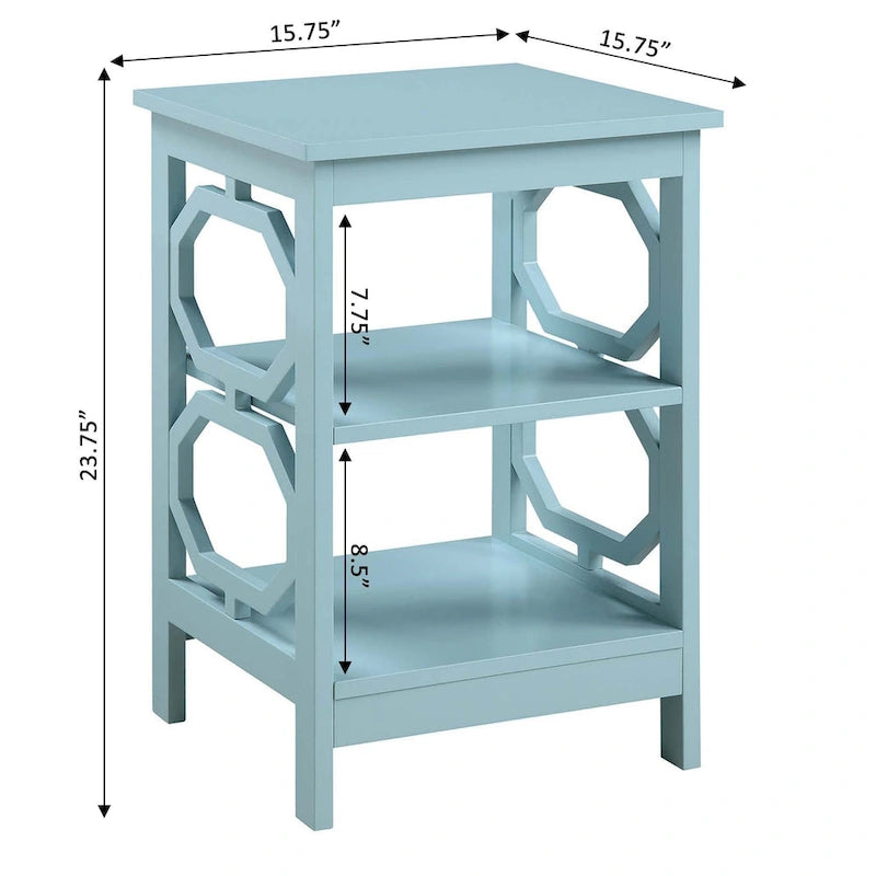 Table d'appoint blanche contemporaine à 3 niveaux avec découpes octogonales