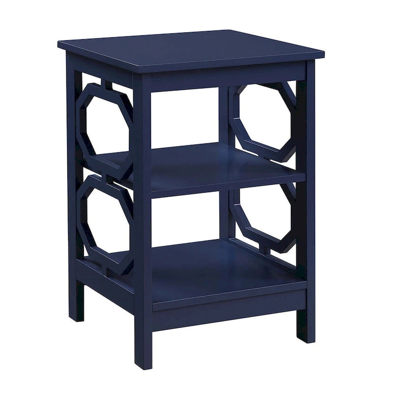 Table d'appoint blanche contemporaine à 3 niveaux avec découpes octogonales