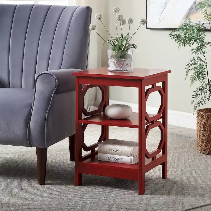 Table d'appoint blanche contemporaine à 3 niveaux avec découpes octogonales