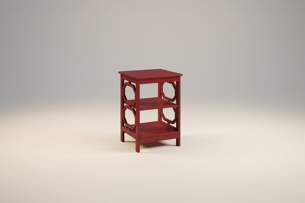 Table d'appoint blanche contemporaine à 3 niveaux avec découpes octogonales