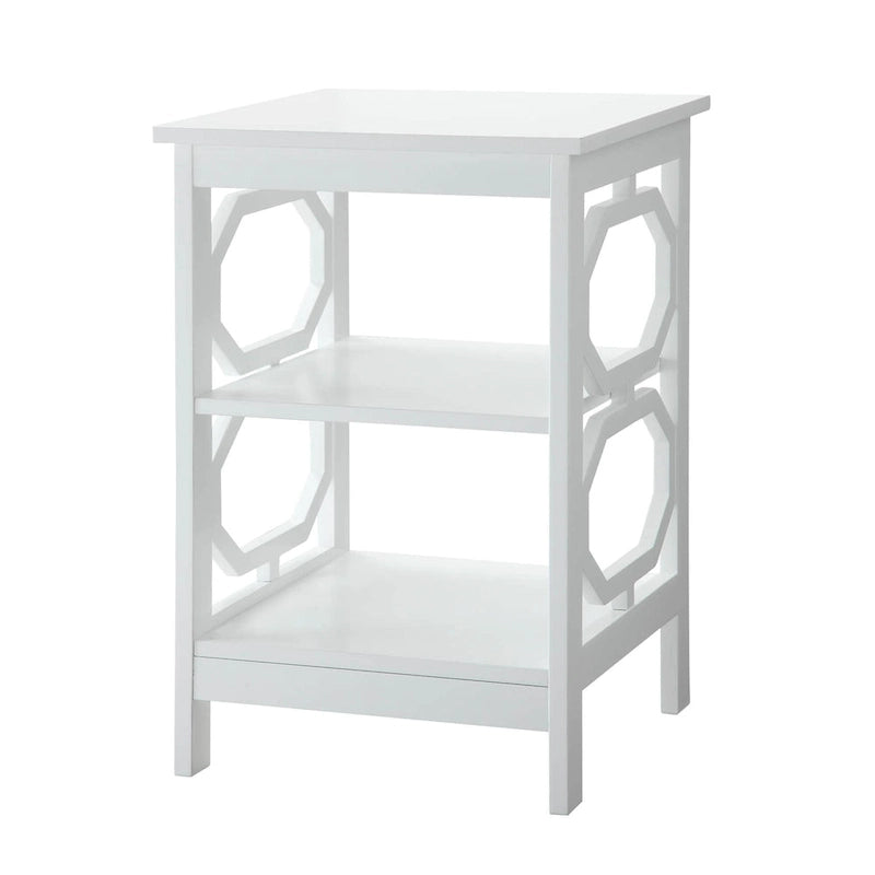 Table d'appoint blanche contemporaine à 3 niveaux avec découpes octogonales