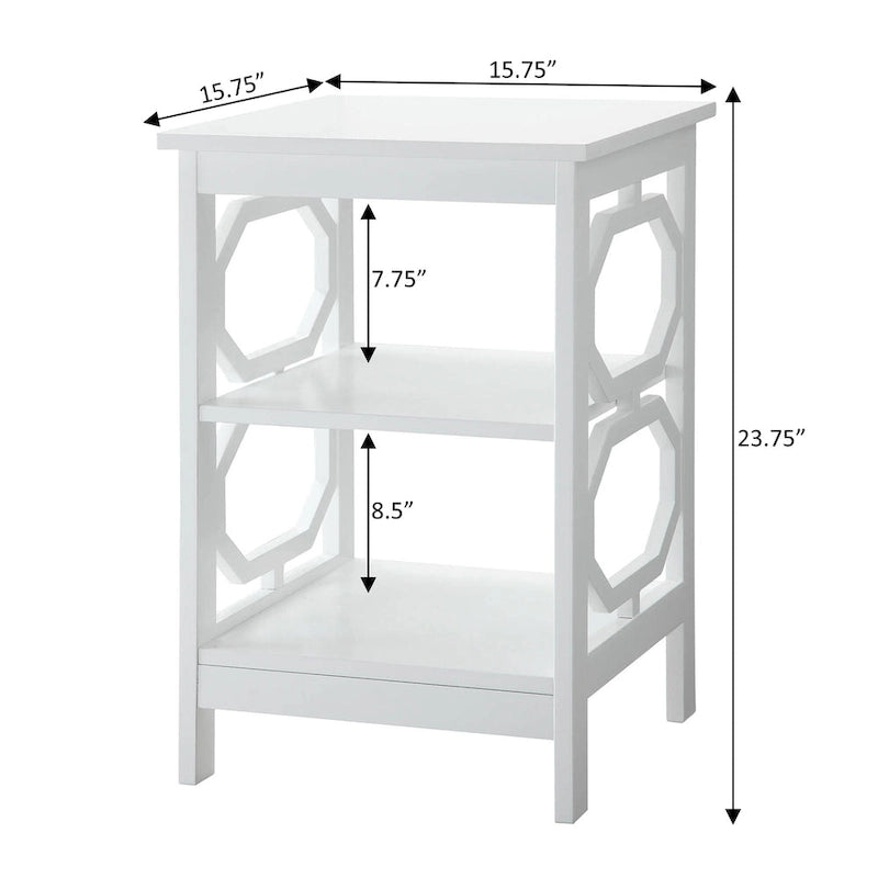 Table d'appoint blanche contemporaine à 3 niveaux avec découpes octogonales