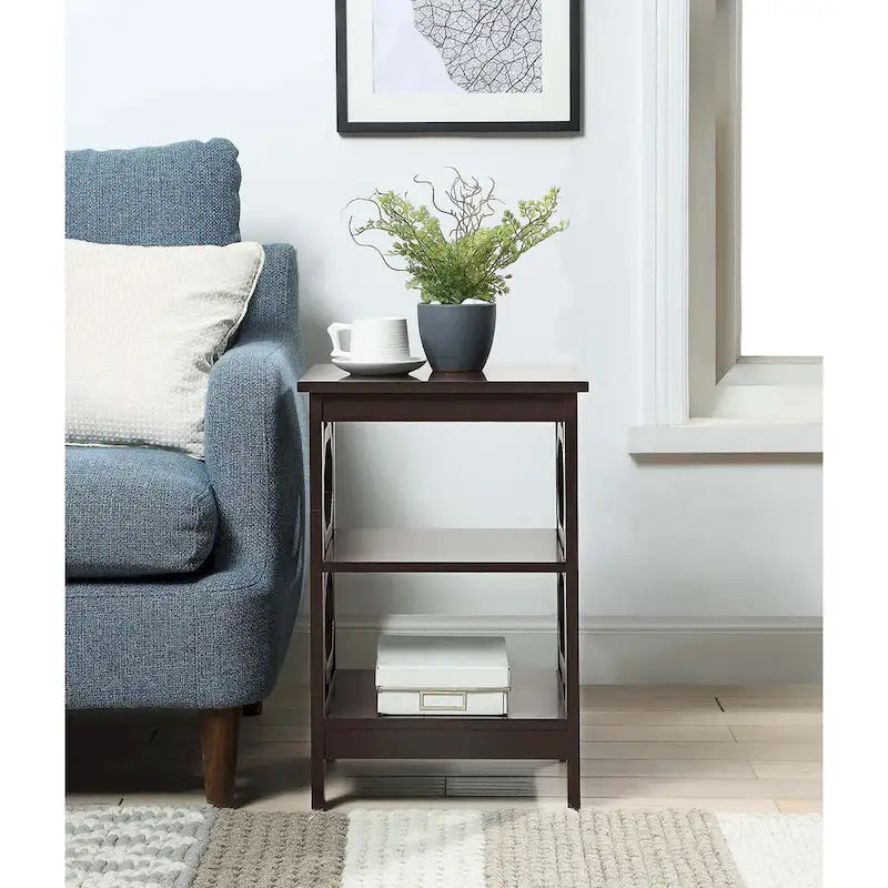 Table d'appoint blanche contemporaine à 3 niveaux avec découpes octogonales