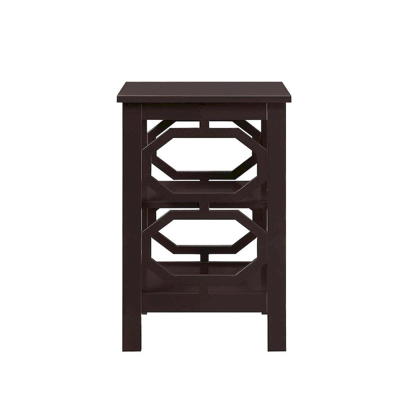 Table d'appoint blanche contemporaine à 3 niveaux avec découpes octogonales