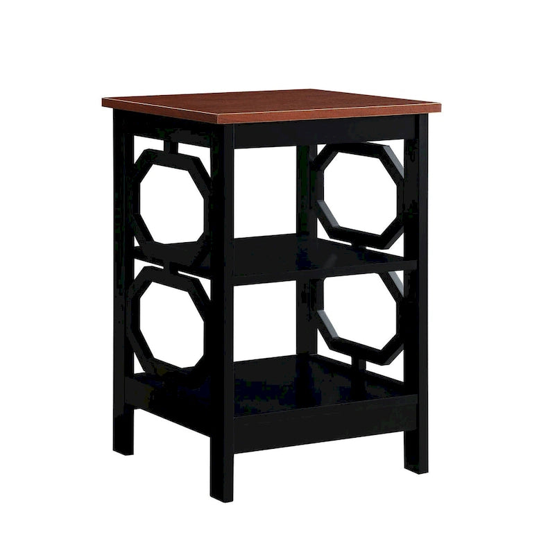 Table d'appoint blanche contemporaine à 3 niveaux avec découpes octogonales