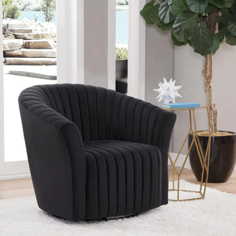 Fauteuil d'appoint pivotant à 360° en velours – Noir / Gris poivre / Caraïbes, 1 place