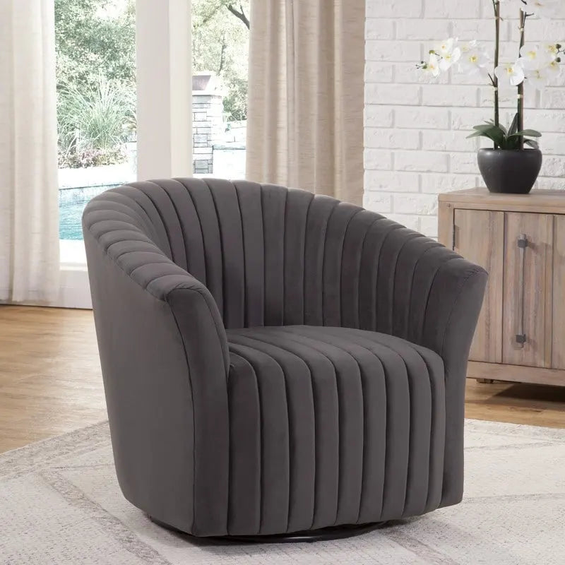Fauteuil d'appoint pivotant à 360° en velours – Noir / Gris poivre / Caraïbes, 1 place