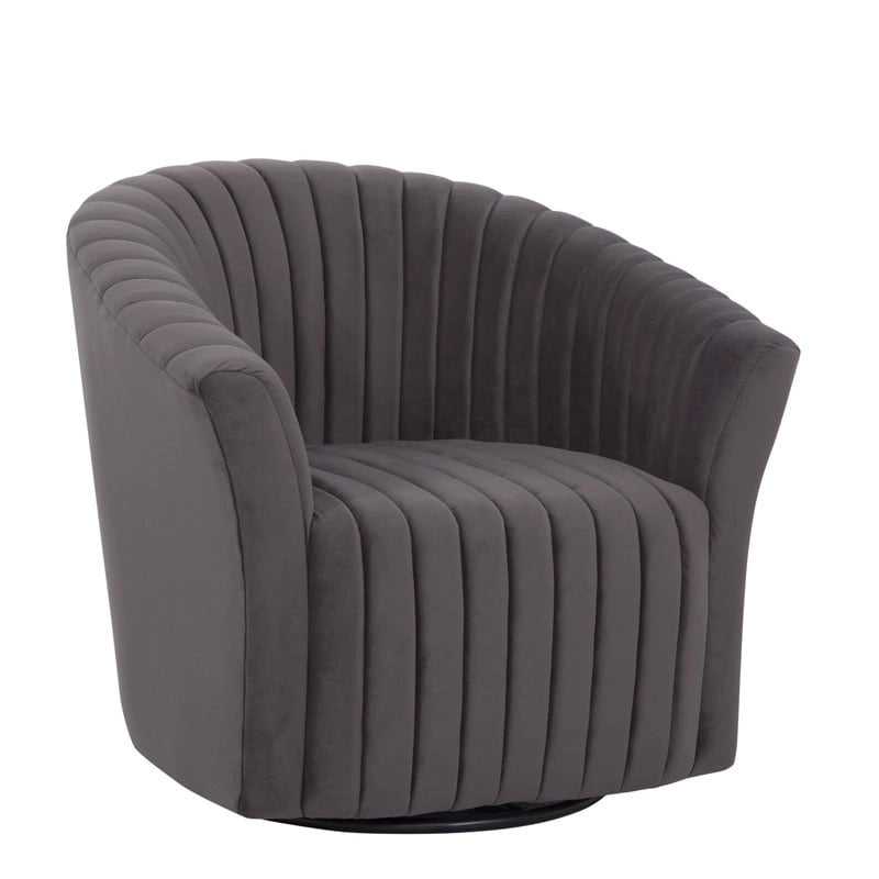 Fauteuil d'appoint pivotant à 360° en velours – Noir / Gris poivre / Caraïbes, 1 place