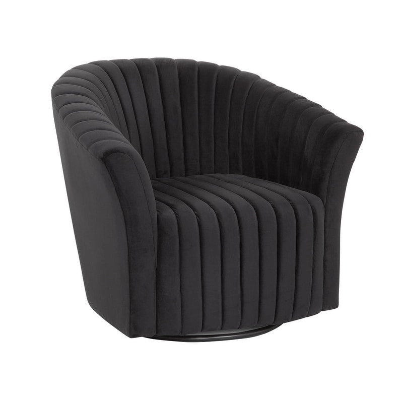 Fauteuil d'appoint pivotant à 360° en velours – Noir / Gris poivre / Caraïbes, 1 place