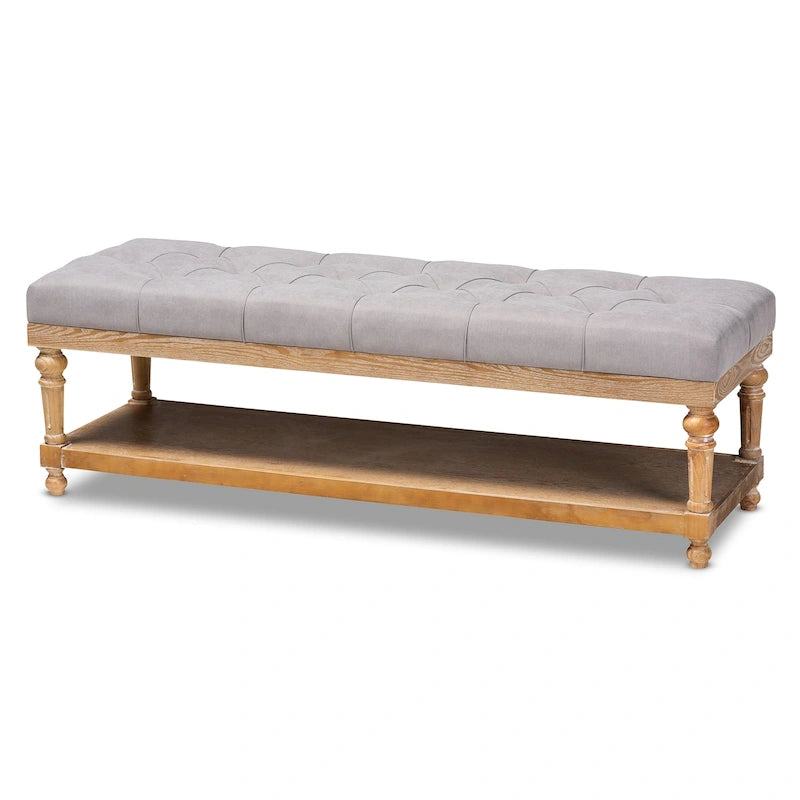 Banc de rangement capitonné rustique gris/anthracite, 2 places