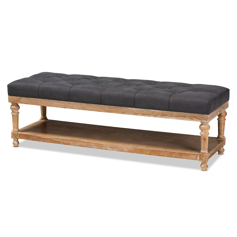 Banc de rangement capitonné rustique gris/anthracite, 2 places