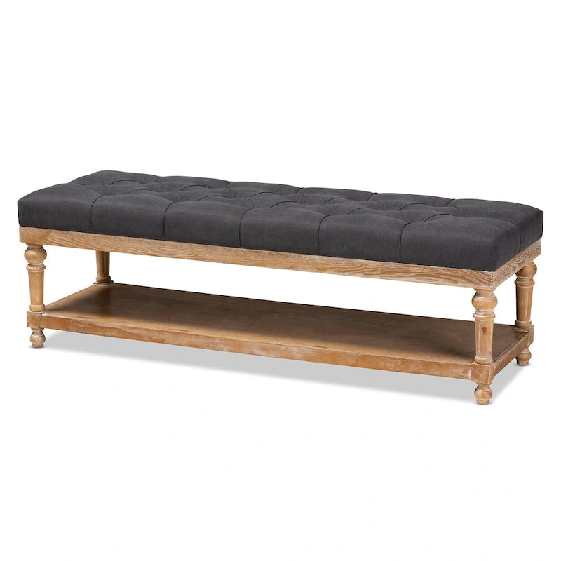 Banc de rangement capitonné rustique gris/anthracite, 2 places