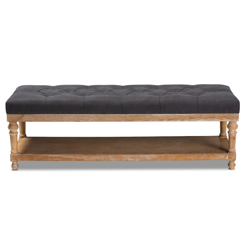 Banc de rangement capitonné rustique gris/anthracite, 2 places