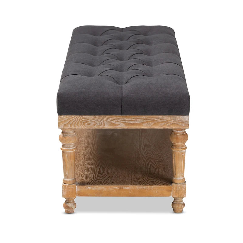 Banc de rangement capitonné rustique gris/anthracite, 2 places