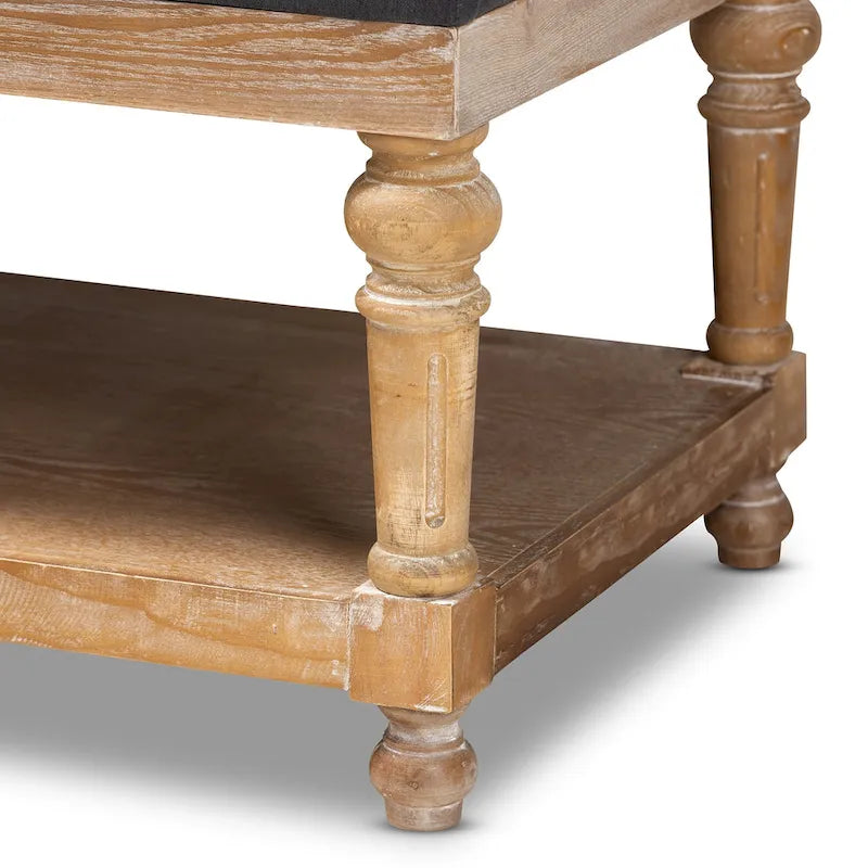 Banc de rangement capitonné rustique gris/anthracite, 2 places