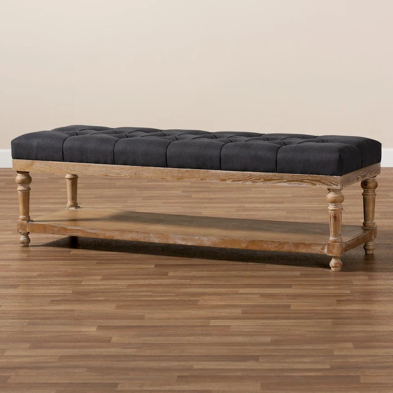 Banc de rangement capitonné rustique gris/anthracite, 2 places
