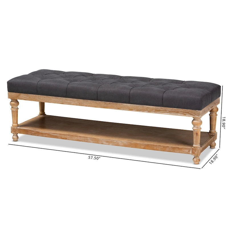 Banc de rangement capitonné rustique gris/anthracite, 2 places