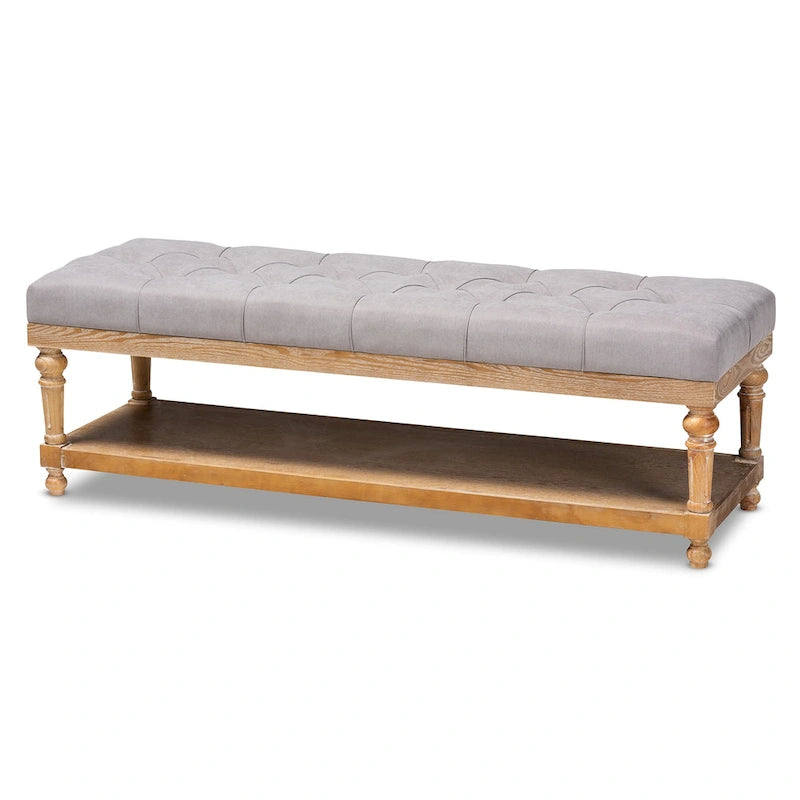 Banc de rangement capitonné rustique gris/anthracite, 2 places