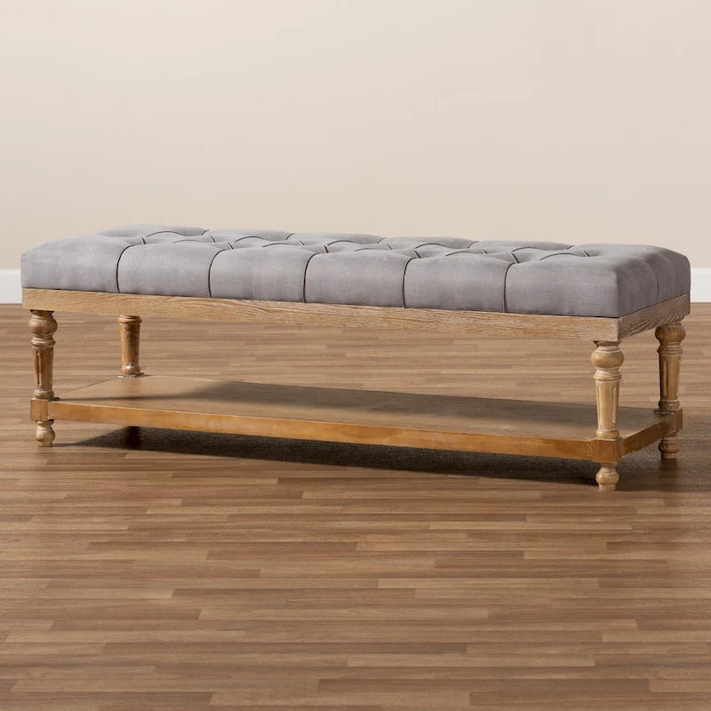 Banc de rangement capitonné rustique gris/anthracite, 2 places