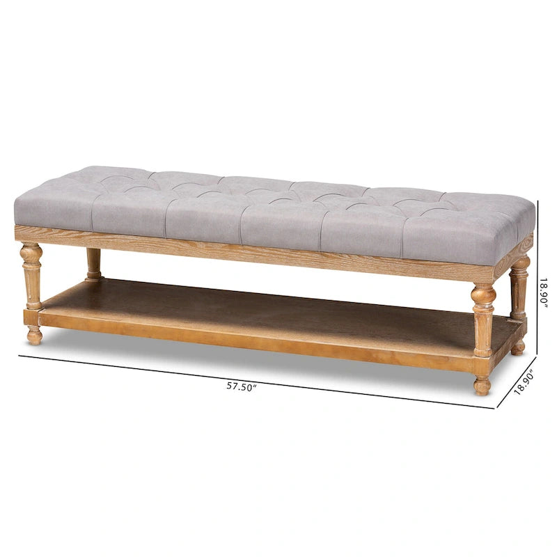 Banc de rangement capitonné rustique gris/anthracite, 2 places