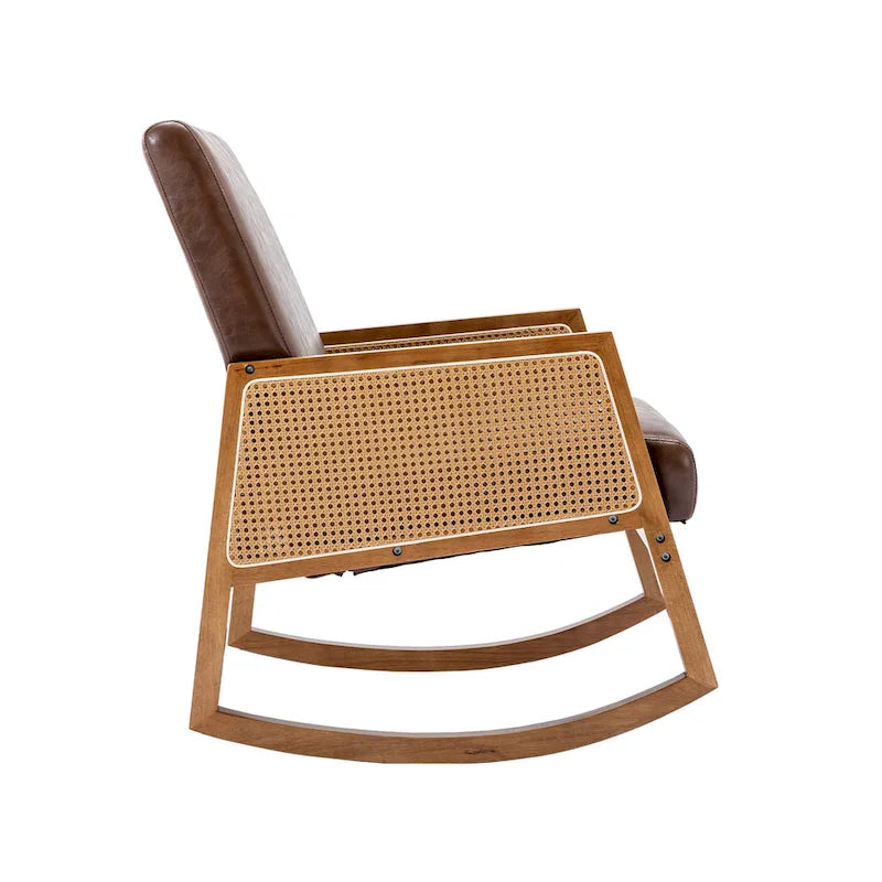 Fauteuil à bascule moderne SEYNAR en cuir PU avec accoudoirs en rotin