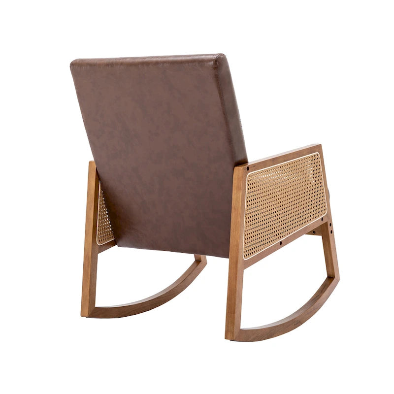 Fauteuil à bascule moderne SEYNAR en cuir PU avec accoudoirs en rotin