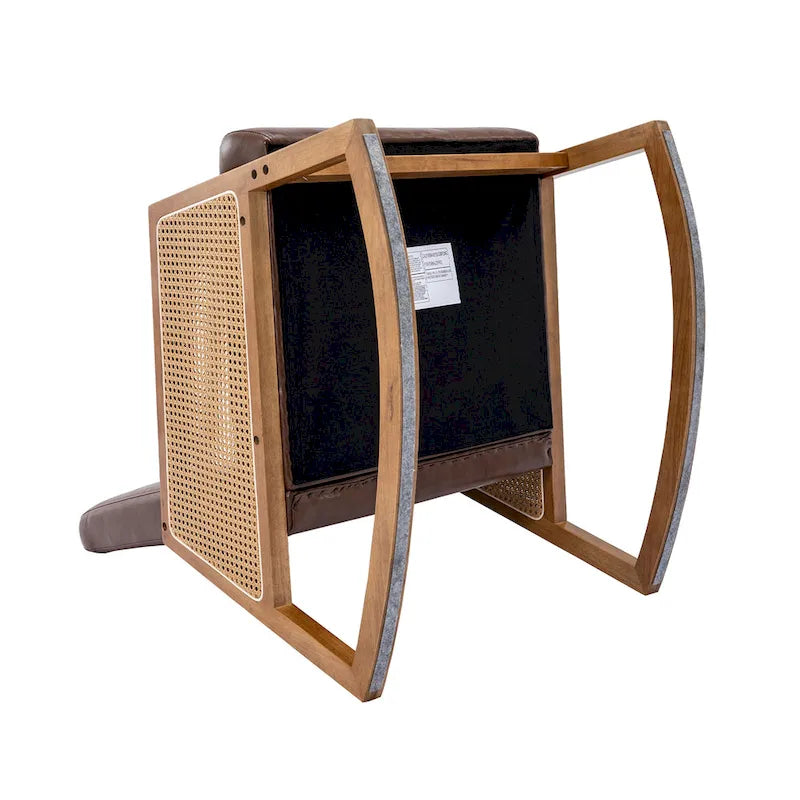 Fauteuil à bascule moderne SEYNAR en cuir PU avec accoudoirs en rotin
