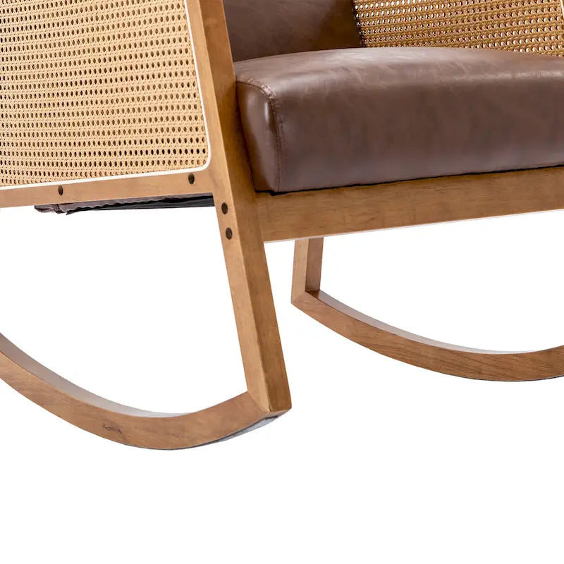 Fauteuil à bascule moderne SEYNAR en cuir PU avec accoudoirs en rotin