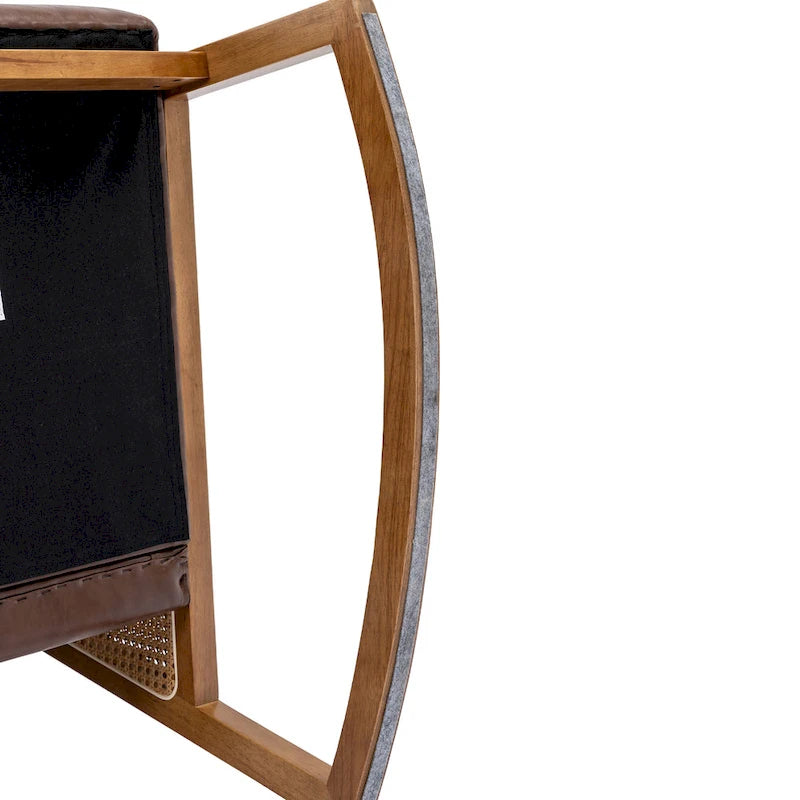 Fauteuil à bascule moderne SEYNAR en cuir PU avec accoudoirs en rotin